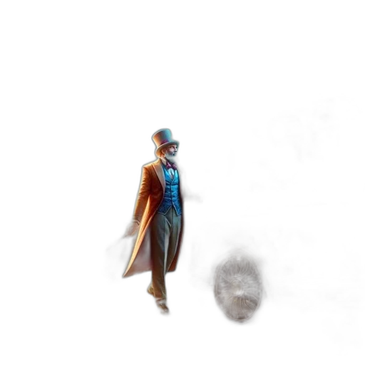 hat, robot, staff, umbrella, concept art, comic book art, pixel art, 3d render transparent PNG cut-out