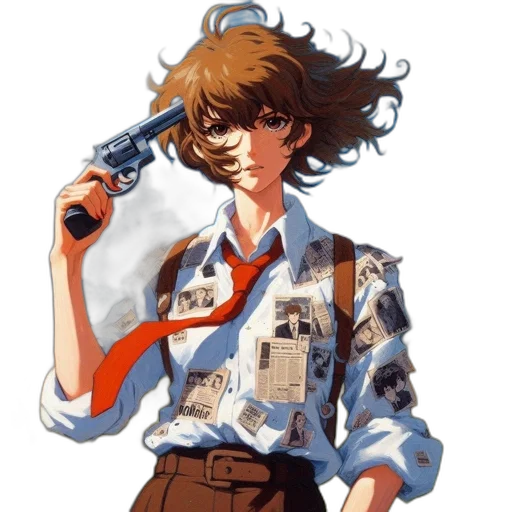 staff, weapon, jacket, hair, concept art, pixel art, vaporwave, anime transparent PNG cut-out