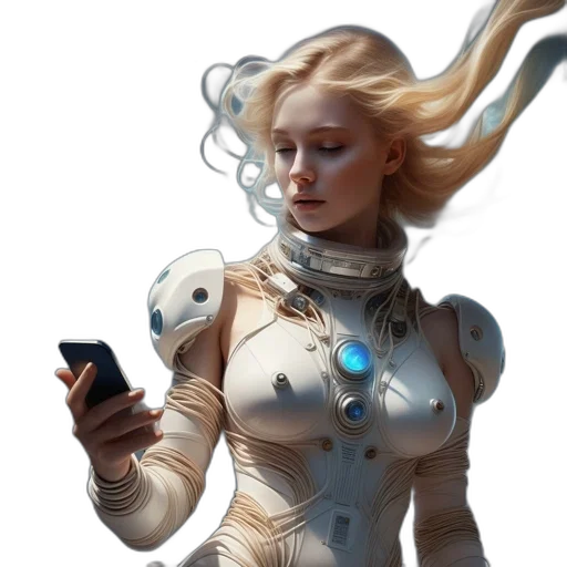 robot, dress, face, concept art, fantasy art, cyberpunk, comic book art, outer space transparent PNG cut-out