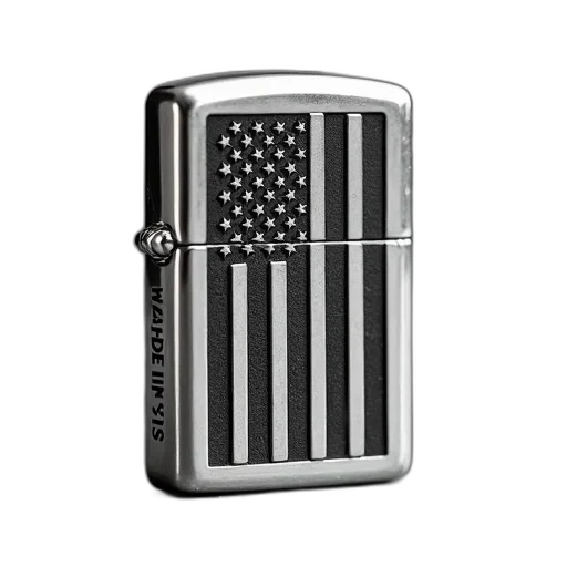 weapon, silver, lighter, black, star, stripes, design, top transparent PNG cut-out