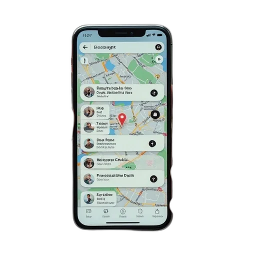 smartphone, several, app, items, showing, map, city, directions transparent PNG cut-out