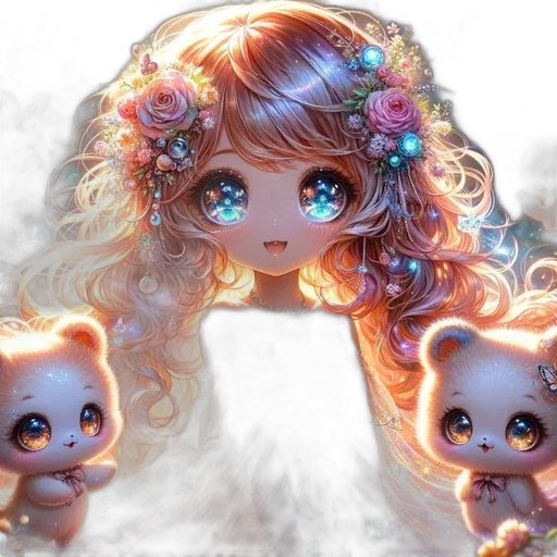 fantasy art, concept art, photorealistic, anime, pastel, anime-styled, girl, flower-adorned transparent PNG cut-out