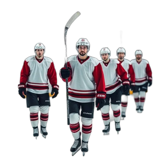 staff, concept art, 3d render, group, hockey, players, walking, onto transparent PNG cut-out