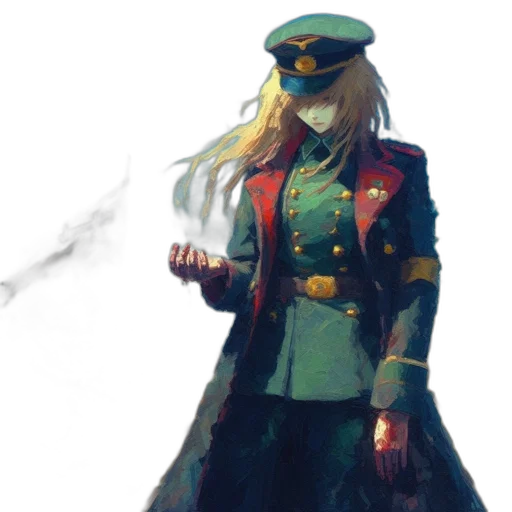 jacket, staff, hat, dress, concept art, anime, pixel art, fantasy art transparent PNG cut-out