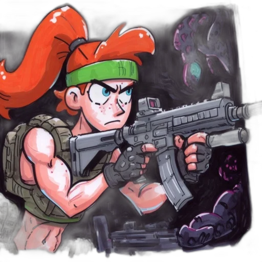 weapon, concept art, comic book art, cartoon, pixel art, animated, fiercely, focused transparent PNG cut-out