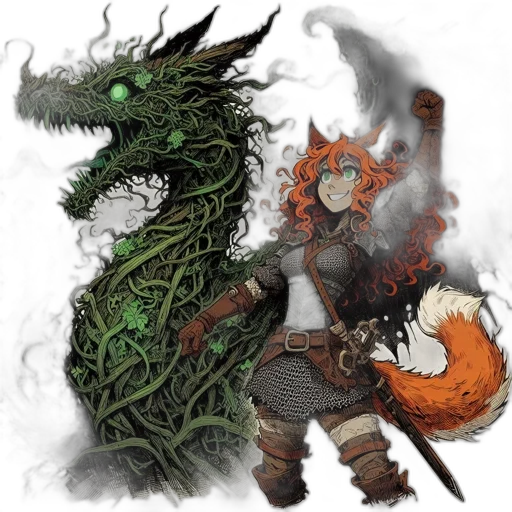 dragon, fantasy art, concept art, pixel art, comic book art, fire, fog, green transparent PNG cut-out
