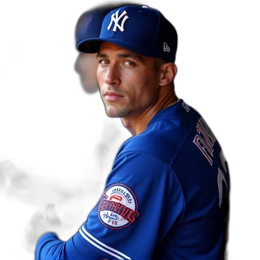 professional, baseball, player, wearing, blue, cap, white, logo transparent PNG cut-out