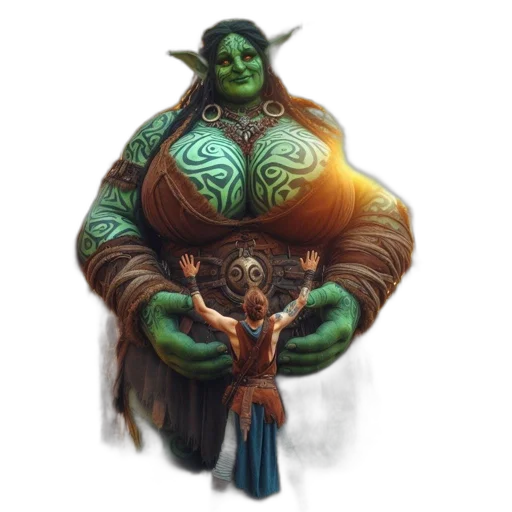 concept art, fantasy art, pixel art, comic book art, green, green-skinned, creature, intricate transparent PNG cut-out