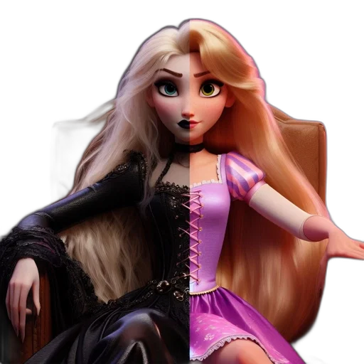 dress, 3d render, concept art, fantasy art, photorealistic, dark, two, female transparent PNG cut-out