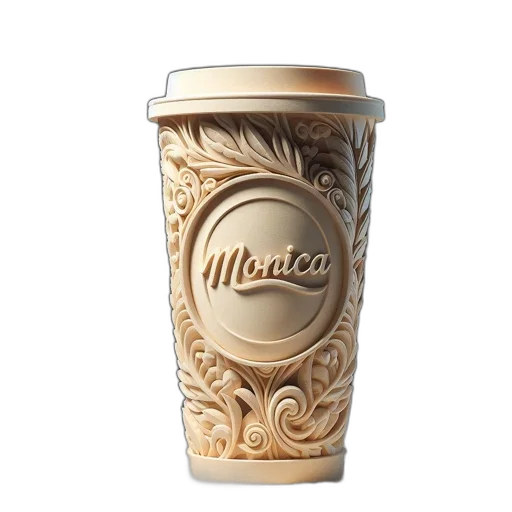 3d render, photorealistic, detailed, ornate, beige, coffee, cup, name transparent PNG cut-out