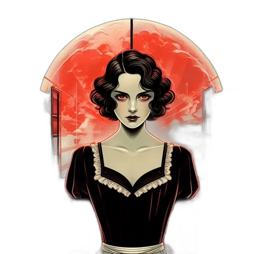 umbrella, dress, concept art, comic book art, pixel art, fantasy art, red, woman transparent PNG cut-out