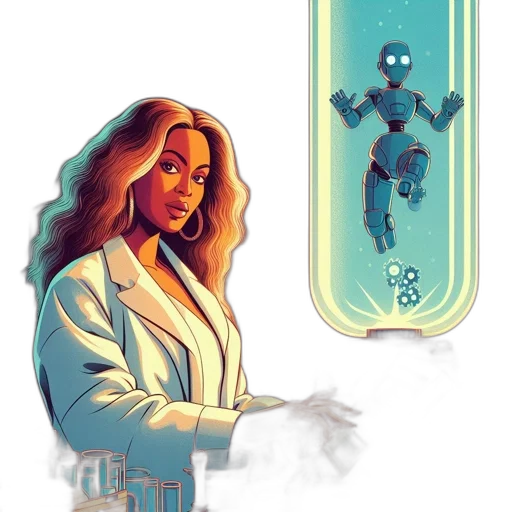 robot, concept art, comic book art, pixel art, cartoon, outer space, underwater, blue transparent PNG cut-out