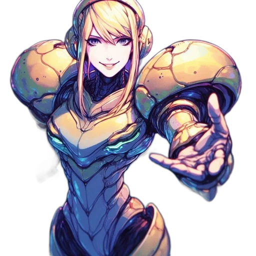 robot, weapon, dress, concept art, comic book art, anime, cyberpunk, golden transparent PNG cut-out