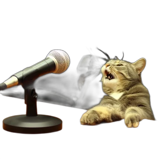 staff, concept art, photorealistic, cat, pretends, sing, speak, passionately transparent PNG cut-out