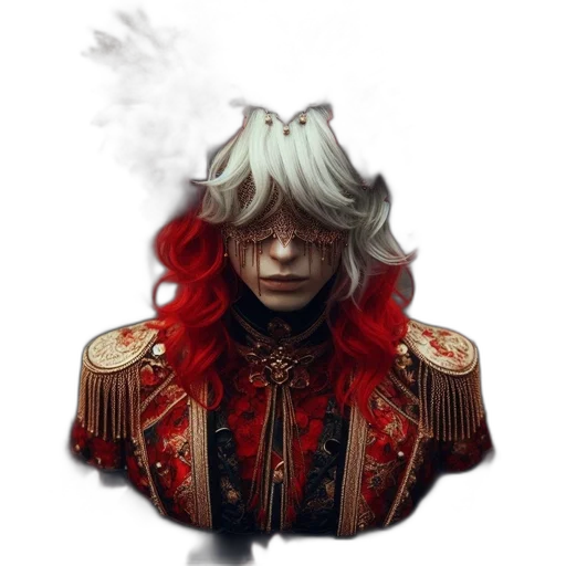 face, jacket, crown, mask, fantasy art, concept art, pixel art, photorealistic transparent PNG cut-out