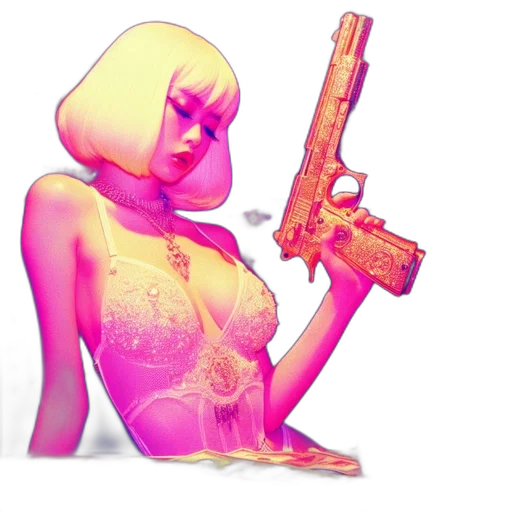 weapon, jacket, dress, robot, concept art, vaporwave, 3d render, pixel art transparent PNG cut-out