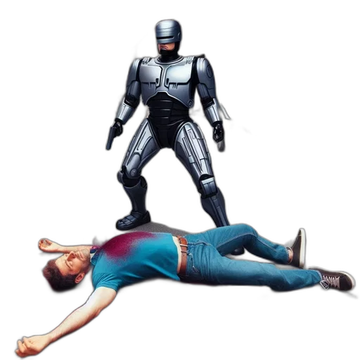 robot, weapon, concept art, comic book art, 3d render, street, scene, shows transparent PNG cut-out