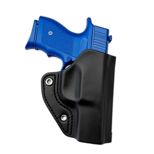 weapon, black, leather, holster, blue, trigger, guard, displayed transparent PNG cut-out