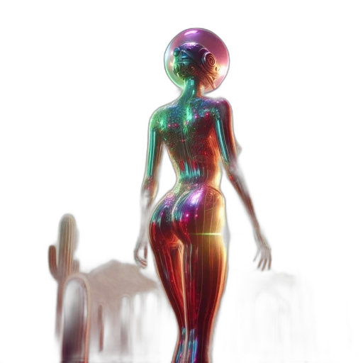 robot, dress, bottle, creature, concept art, 3d render, cyberpunk, vaporwave transparent PNG cut-out