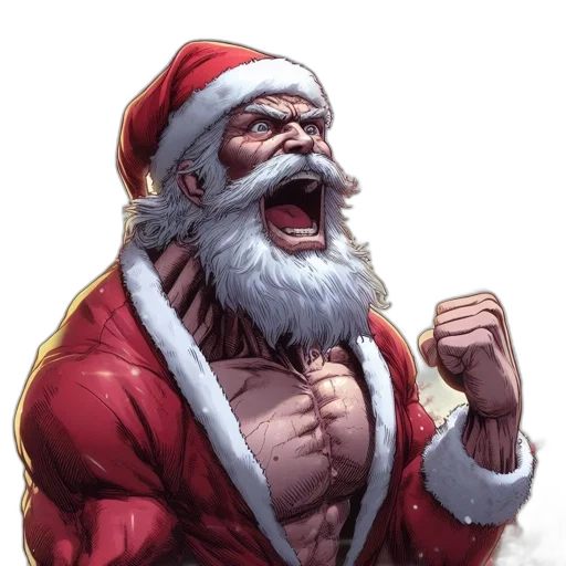 comic book art, concept art, fantasy art, powerful, intense, santa, claus, fierce transparent PNG cut-out