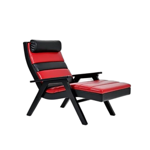 furniture, 3d render, modern, black, red, striped, recliner, metal transparent PNG cut-out