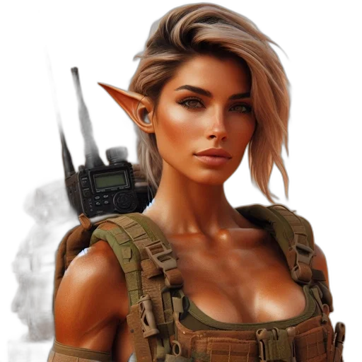 concept art, fantasy art, photorealistic, pixel art, woman, elf-like, ears, wears transparent PNG cut-out