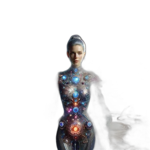 dress, robot, jewelry, concept art, fantasy art, cyberpunk, pixel art, outer space transparent PNG cut-out