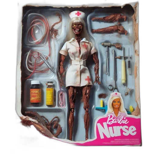staff, concept art, aged, decaying, barbie, nurse, doll, resides transparent PNG cut-out