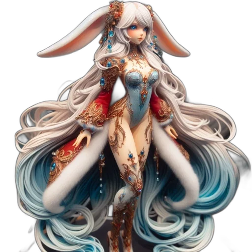 dress, fantasy art, concept art, 3d render, anime, intricate, doll, elongated transparent PNG cut-out