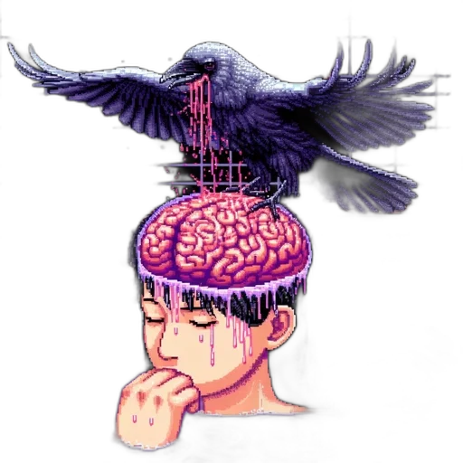crown, mask, cyberpunk, concept art, watercolor, vaporwave, dark, horror-inspired transparent PNG cut-out