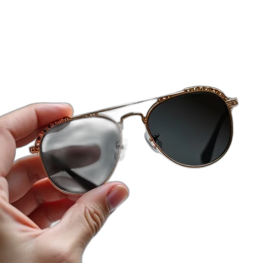 jewelry, 3d render, pair, sunglasses, gold, frame, black, lenses transparent PNG cut-out