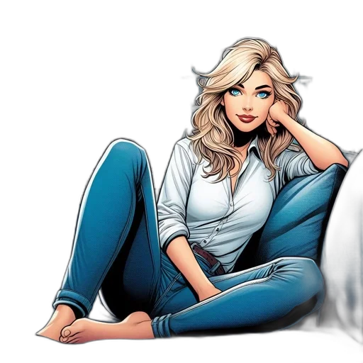 comic book art, cartoon, concept art, photorealistic, woman, modern, room, city transparent PNG cut-out