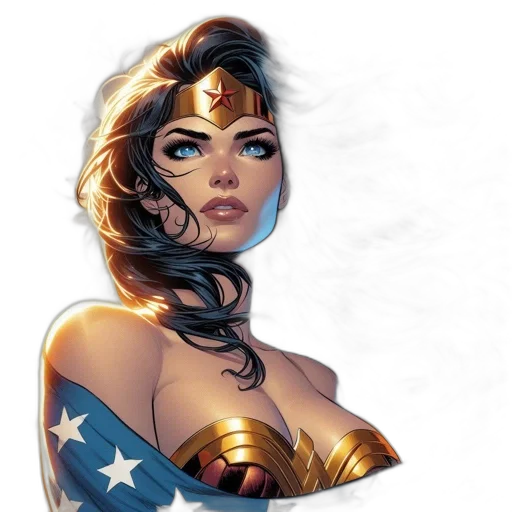 comic book art, concept art, fantasy art, cartoon, female, superhero, black, hair transparent PNG cut-out