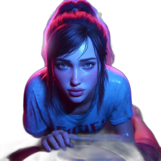 face, concept art, photorealistic, fantasy art, pixel art, neon lights, blue, neon transparent PNG cut-out