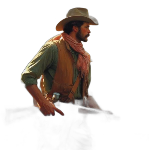 hat, jacket, staff, weapon, concept art, 3d render, photorealistic, oil painting transparent PNG cut-out