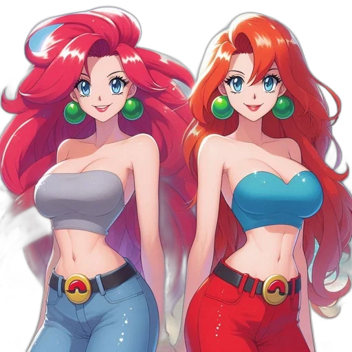 jewelry, concept art, anime, cartoon, comic book art, two, red-haired, female transparent PNG cut-out