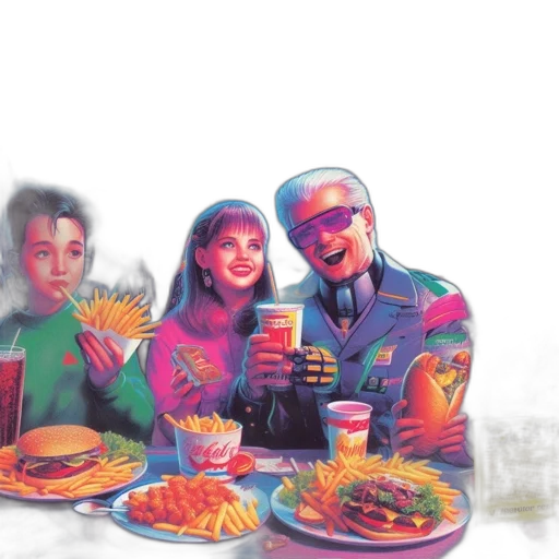 food, vaporwave, cyberpunk, concept art, comic book art, neon lights, outer space, neon transparent PNG cut-out