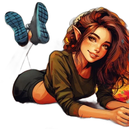 shoes, hair, photorealistic, comic book art, cartoon, concept art, neon lights, colorful transparent PNG cut-out