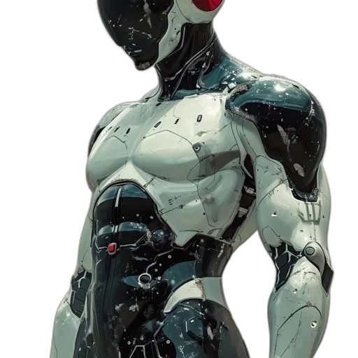 robot, mask, creature, concept art, cyberpunk, 3d render, comic book art, dark transparent PNG cut-out