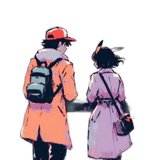 jacket, hat, dress, watercolor, concept art, anime, vaporwave, snow transparent PNG cut-out