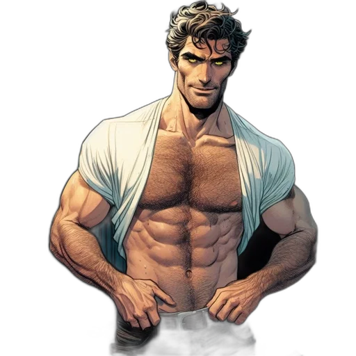 comic book art, concept art, cartoon, pixel art, imposing, figure, shirtless, man transparent PNG cut-out