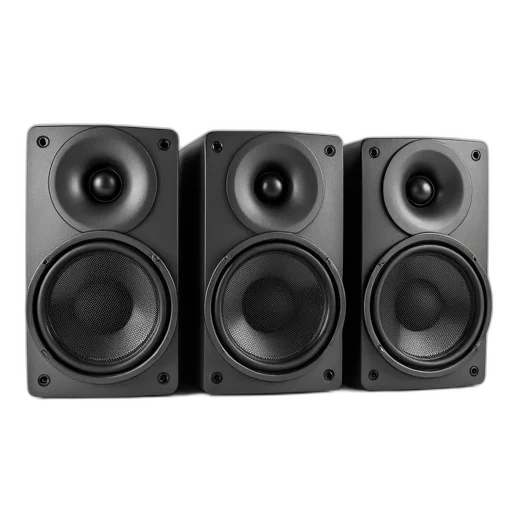 set, three, identical, speakers, displayed, against, white, background transparent PNG cut-out