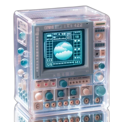 robot, jewelry, furniture, vaporwave, cyberpunk, 3d render, pixel art, outer space transparent PNG cut-out