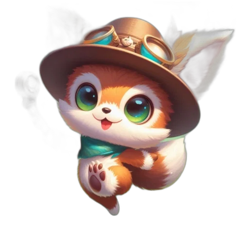 staff, hat, concept art, fantasy art, 3d render, pixel art, anthropomorphic, fox-creature transparent PNG cut-out