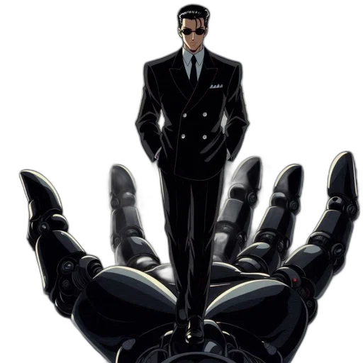 jacket, weapon, robot, concept art, comic book art, cyberpunk, well-dressed, man transparent PNG cut-out