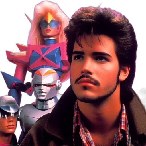 vaporwave, concept art, comic book art, fog, outer space, man, mustache, wears transparent PNG cut-out