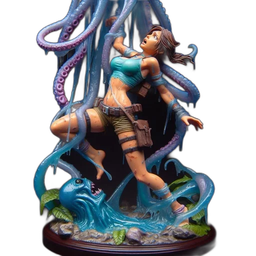creature, concept art, fantasy art, 3d render, underwater, distressed, female, figurine transparent PNG cut-out