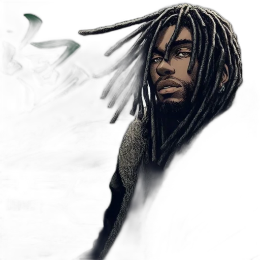 face, fantasy art, photorealistic, concept art, comic book art, man, dreadlocks, wears transparent PNG cut-out