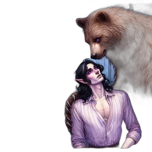 concept art, fantasy art, vaporwave, photorealistic, illustration, portrays, resting, bear transparent PNG cut-out