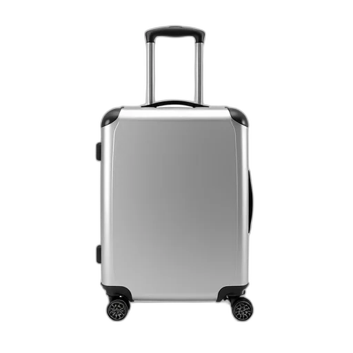 robot, 3d render, silver, rectangular, hard-sided, suitcase, smooth, surface transparent PNG cut-out